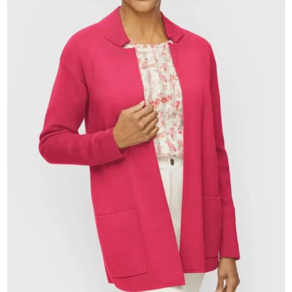 Talbots Open Sweater Blazer Size 1X Raspberry Pink Notch Collar Cotton Modal - Picture 1 of 7